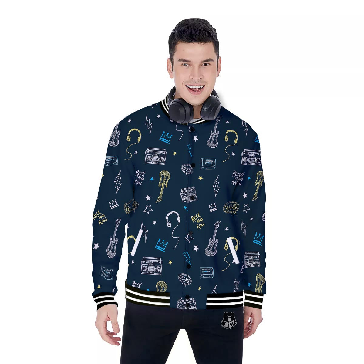 Music Rock And Roll Print Pattern Baseball Jacket-grizzshop