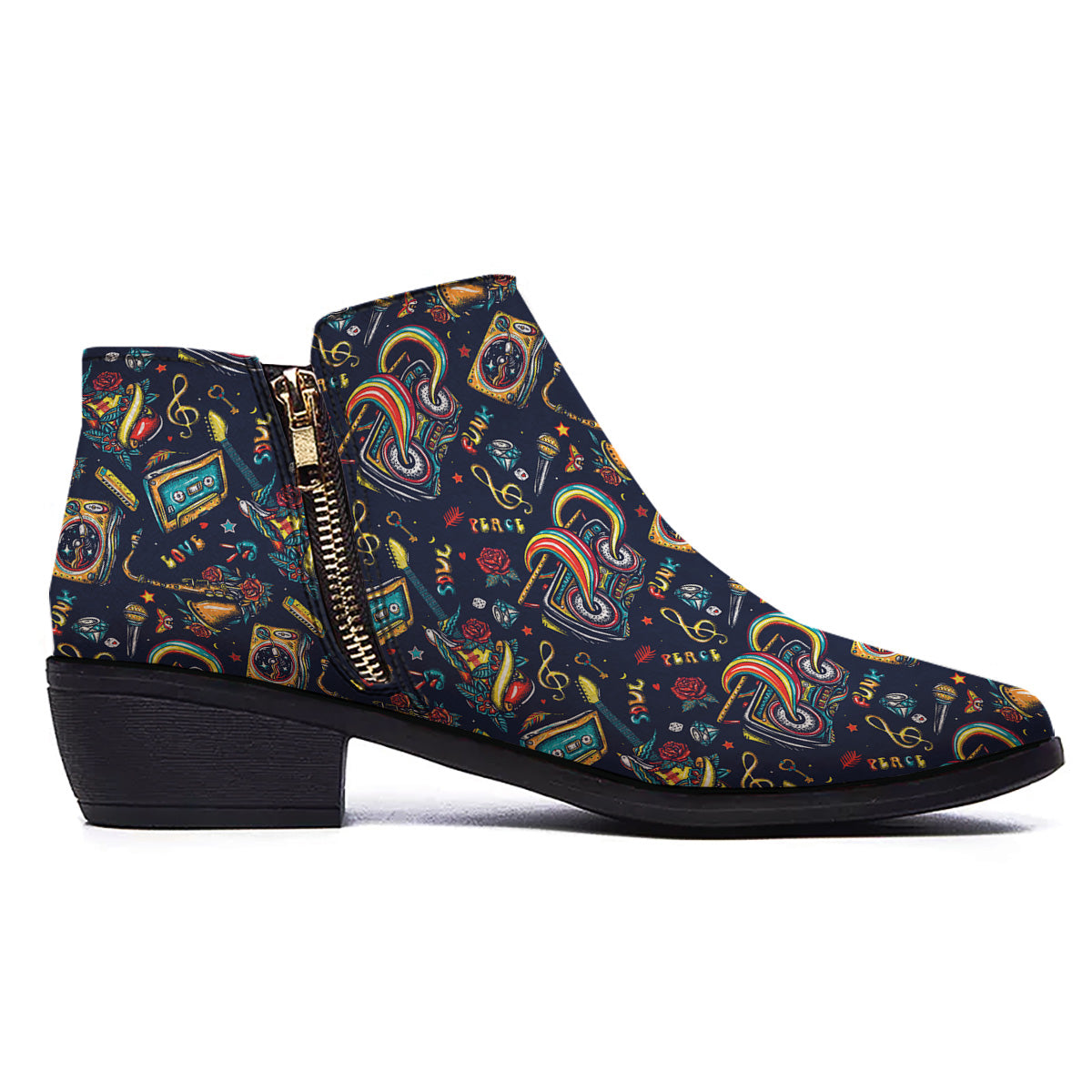 Musical Instruments Print Pattern Ankle Boots-grizzshop