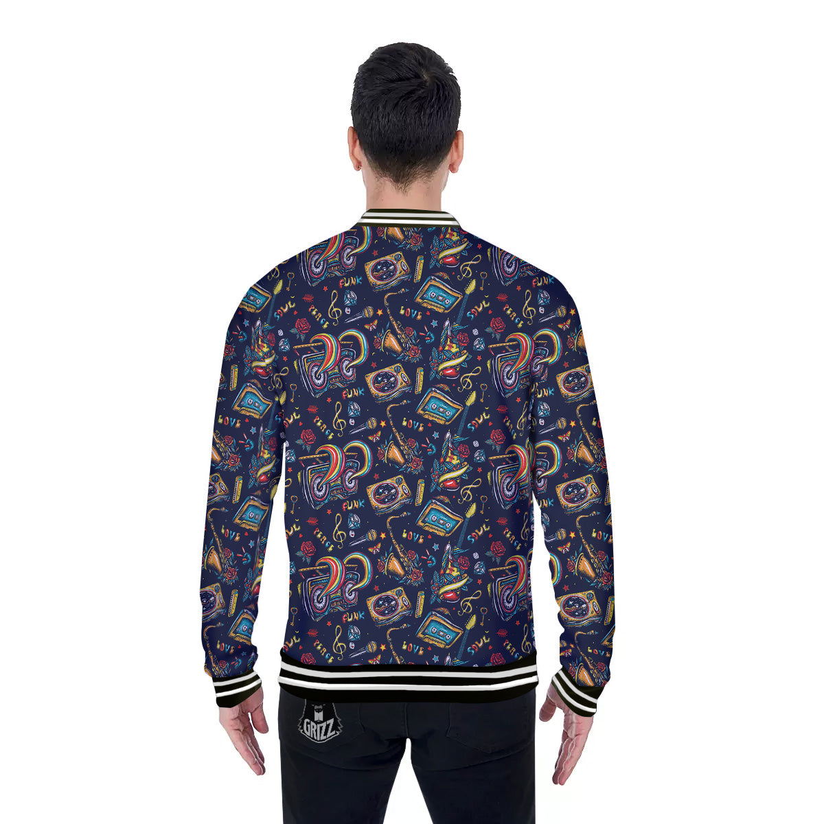 Musical Instruments Print Pattern Baseball Jacket-grizzshop