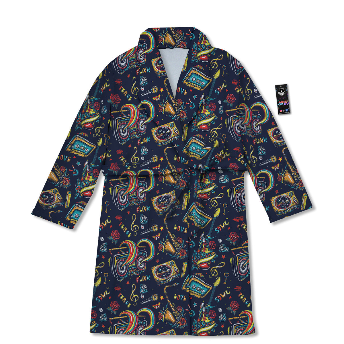 Musical Instruments Print Pattern Bathrobe-grizzshop