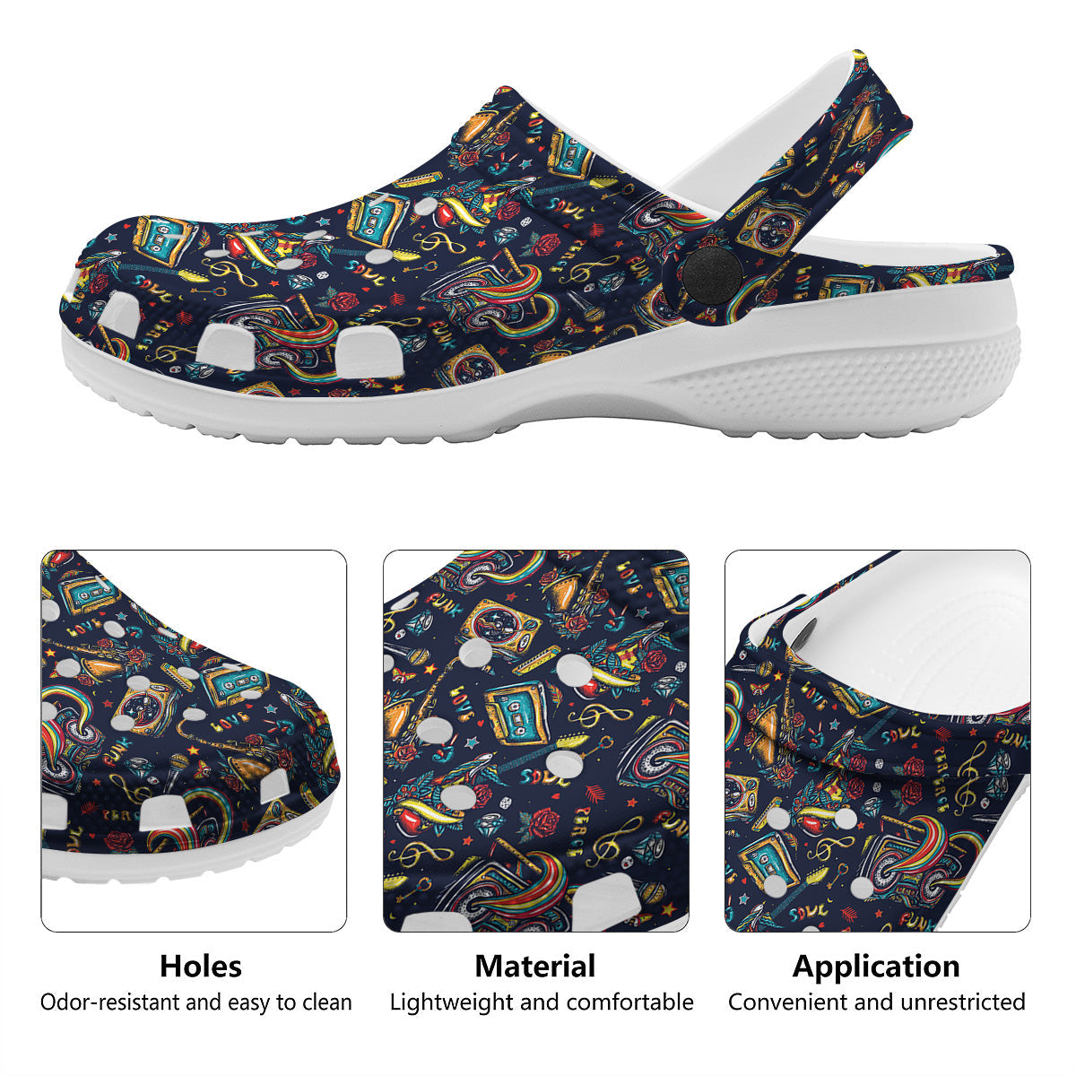 Musical Instruments Print Pattern Clog-grizzshop