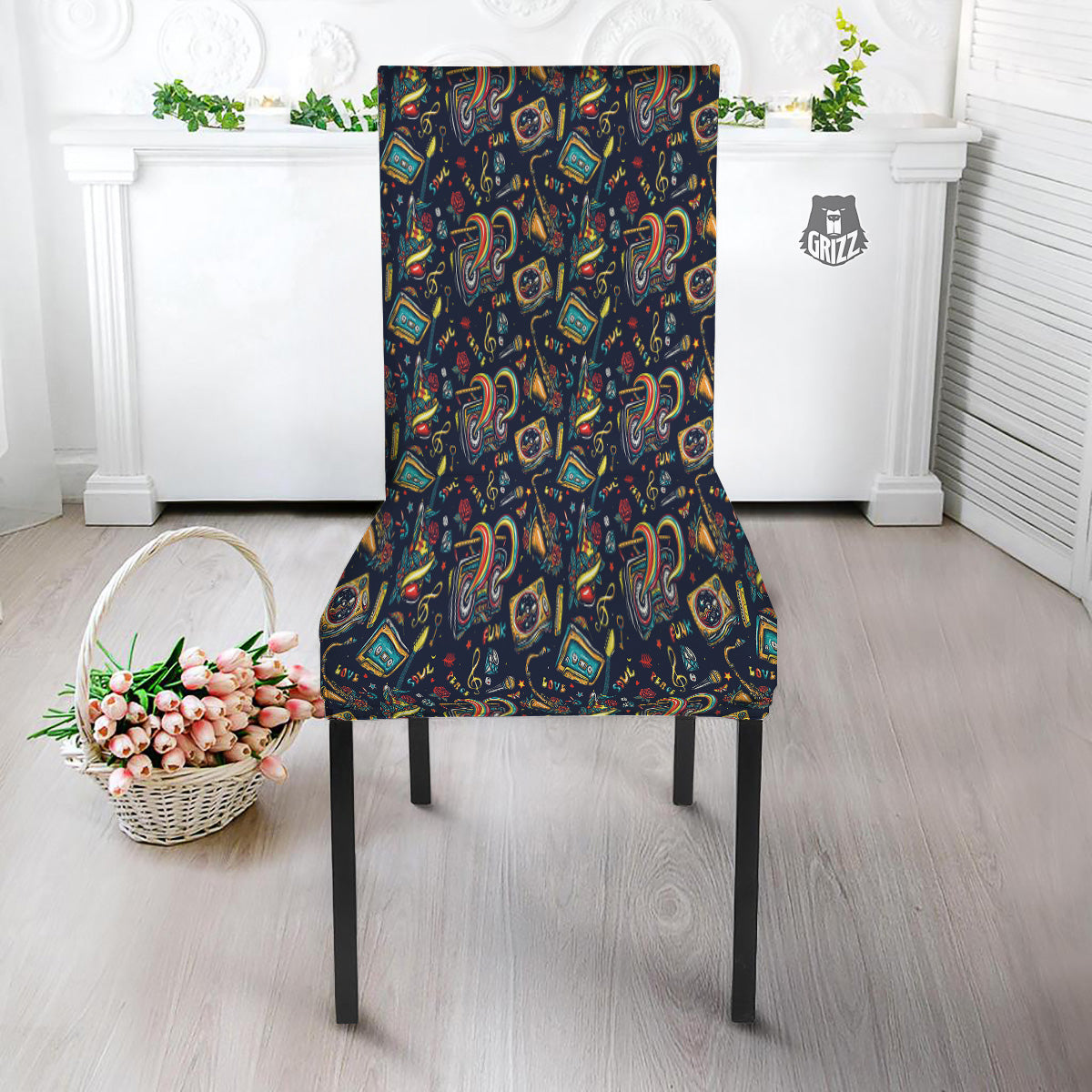 Musical Instruments Print Pattern Dining Chair Slipcover-grizzshop