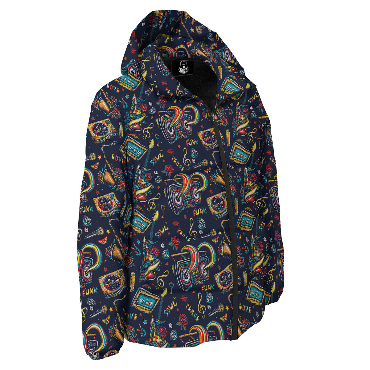 Musical Instruments Print Pattern Down Jacket-grizzshop