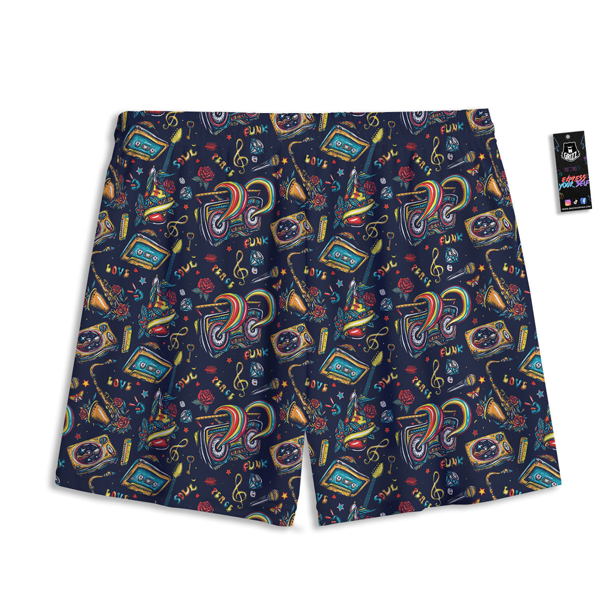 Musical Instruments Print Pattern Mesh Shorts-grizzshop