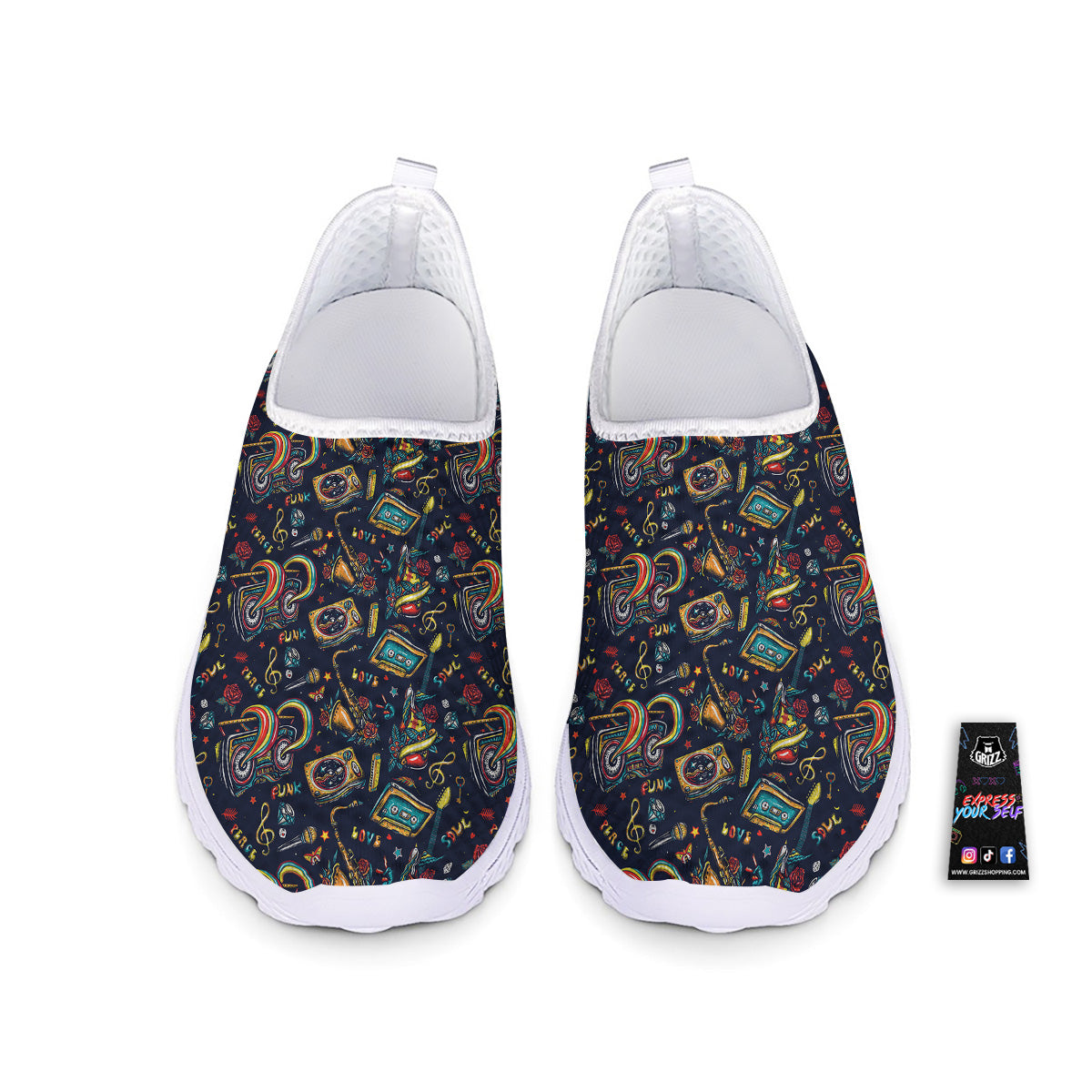 Musical Instruments Print Pattern Nurse Shoes-grizzshop
