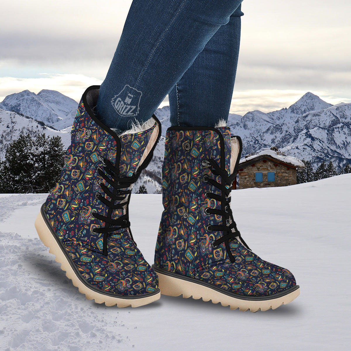 Musical Instruments Print Pattern Snow Boots-grizzshop