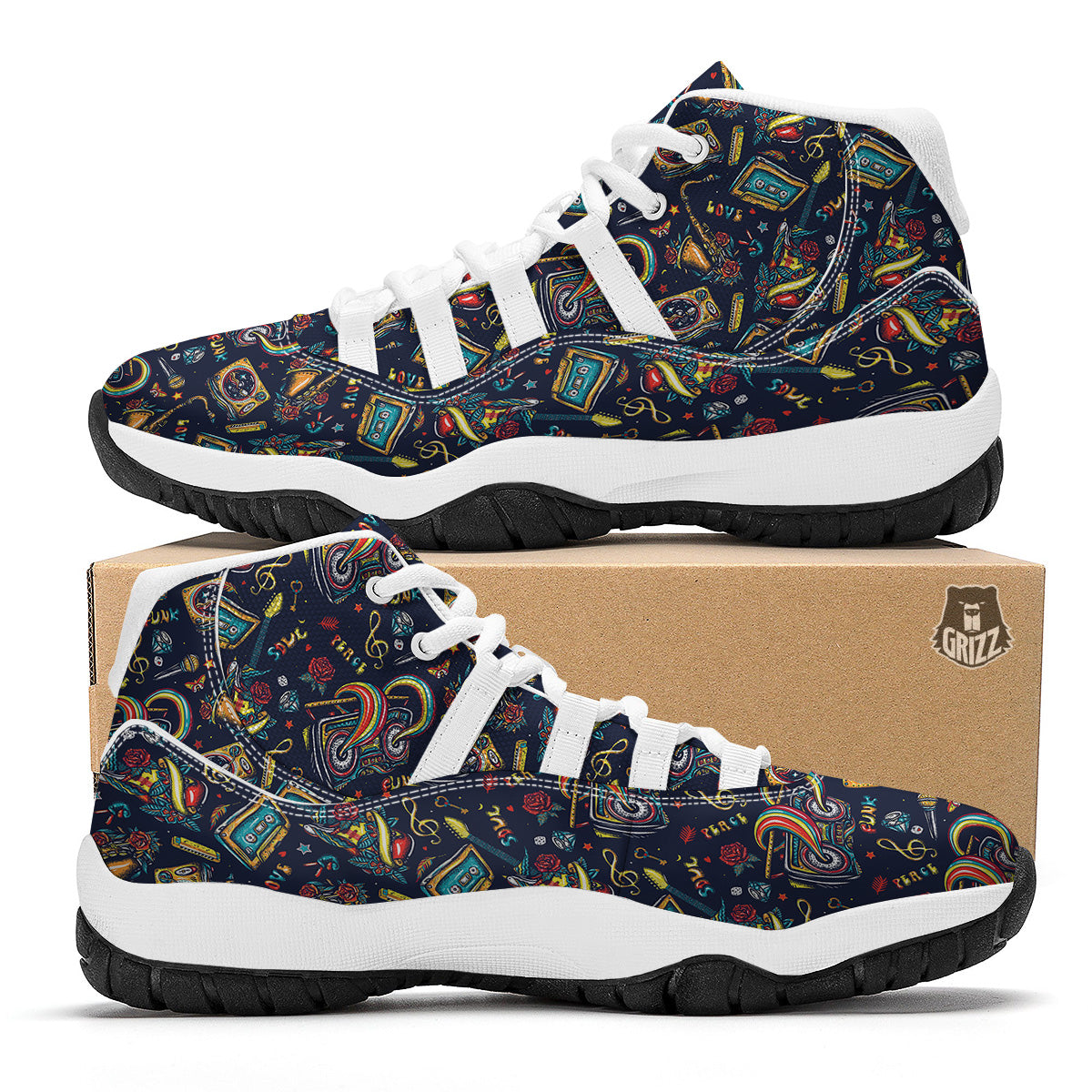 Musical Instruments Print Pattern White Bball Shoes-grizzshop
