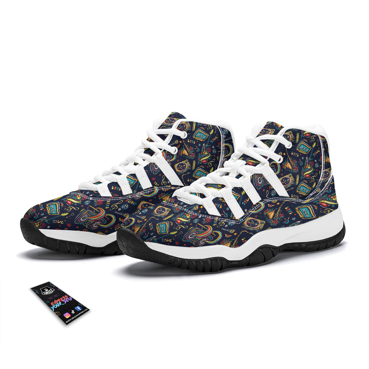 Musical Instruments Print Pattern White Bball Shoes-grizzshop