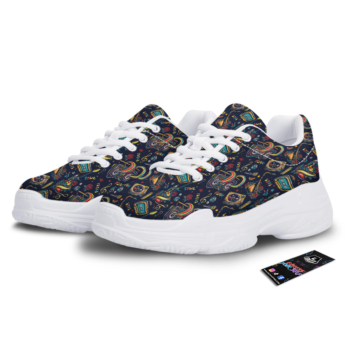 Musical Instruments Print Pattern White Chunky Shoes-grizzshop