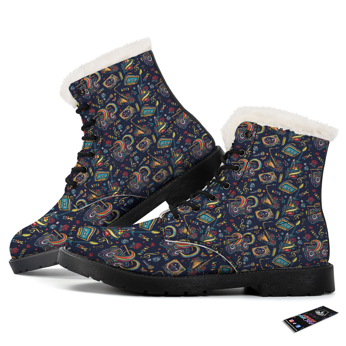 Musical Instruments Print Pattern Winter Boots-grizzshop