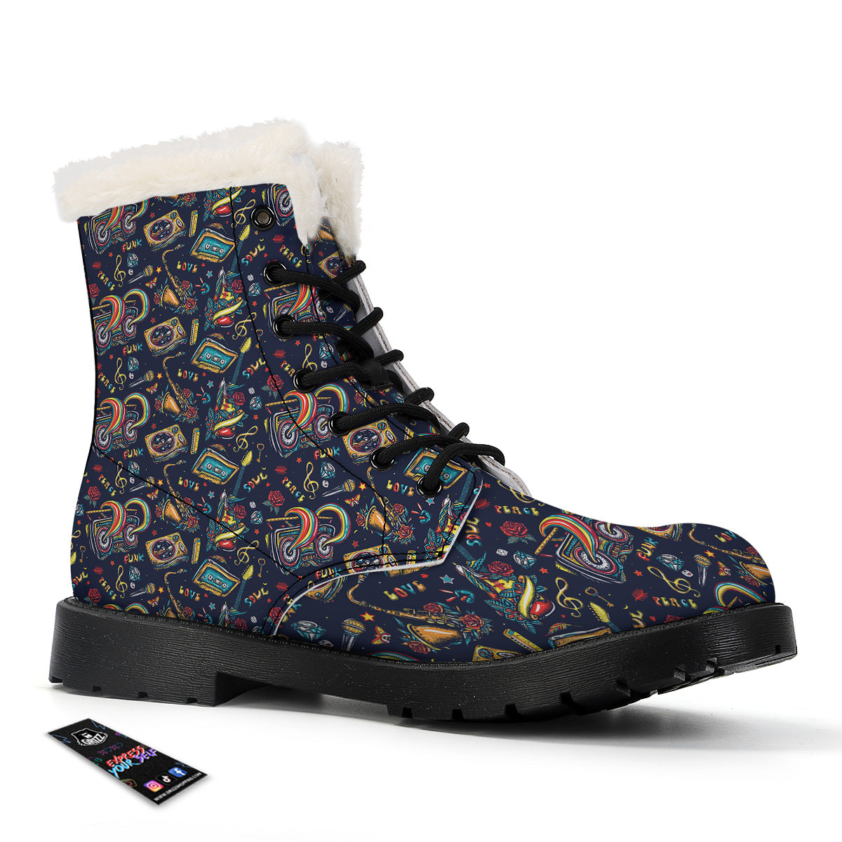 Musical Instruments Print Pattern Winter Boots-grizzshop