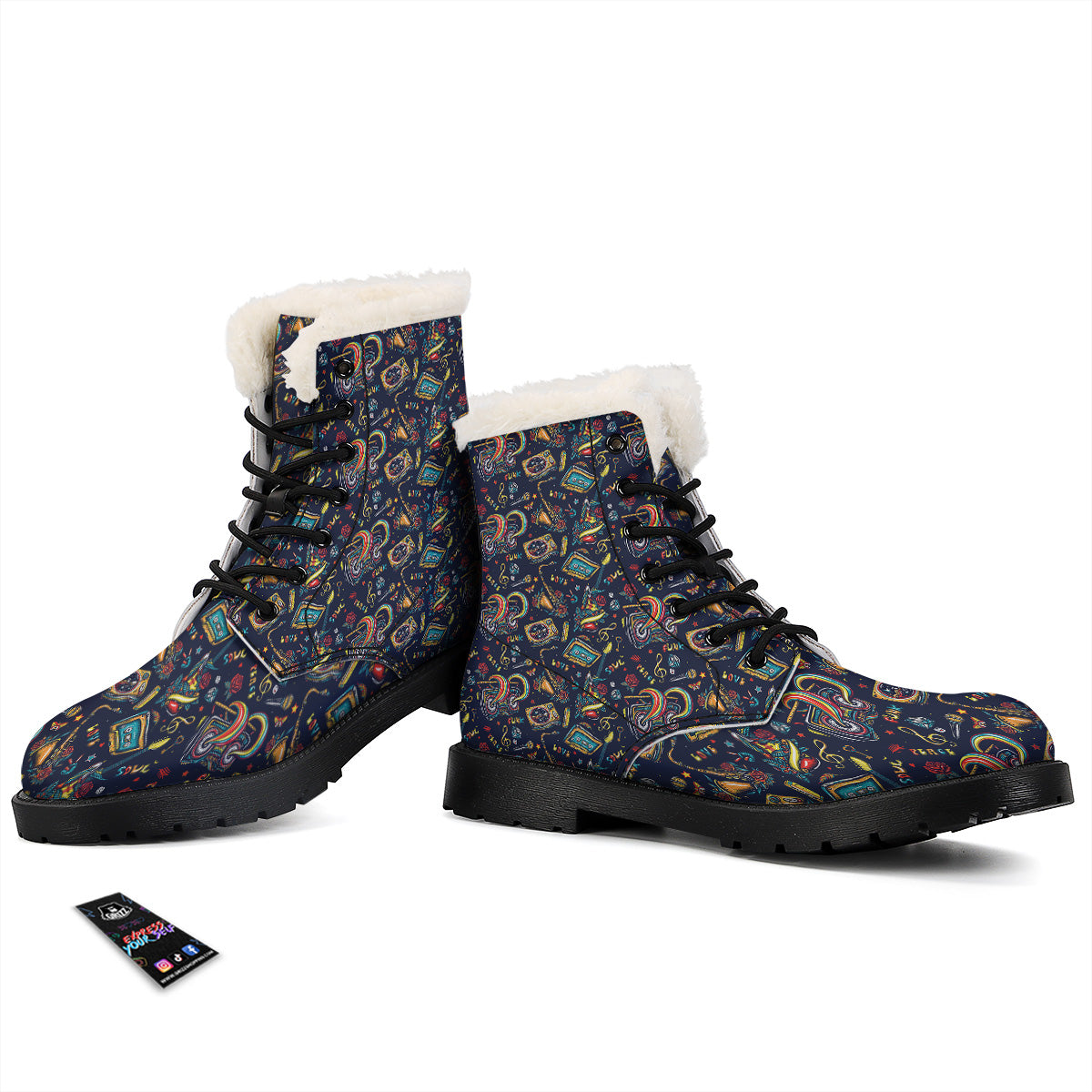 Musical Instruments Print Pattern Winter Boots-grizzshop