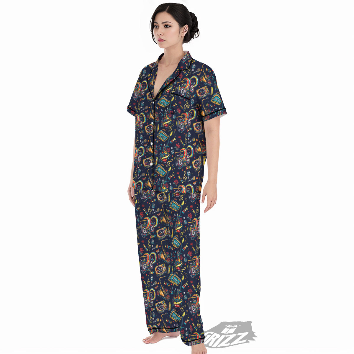 Musical Instruments Print Pattern Women's Pajamas Set-grizzshop