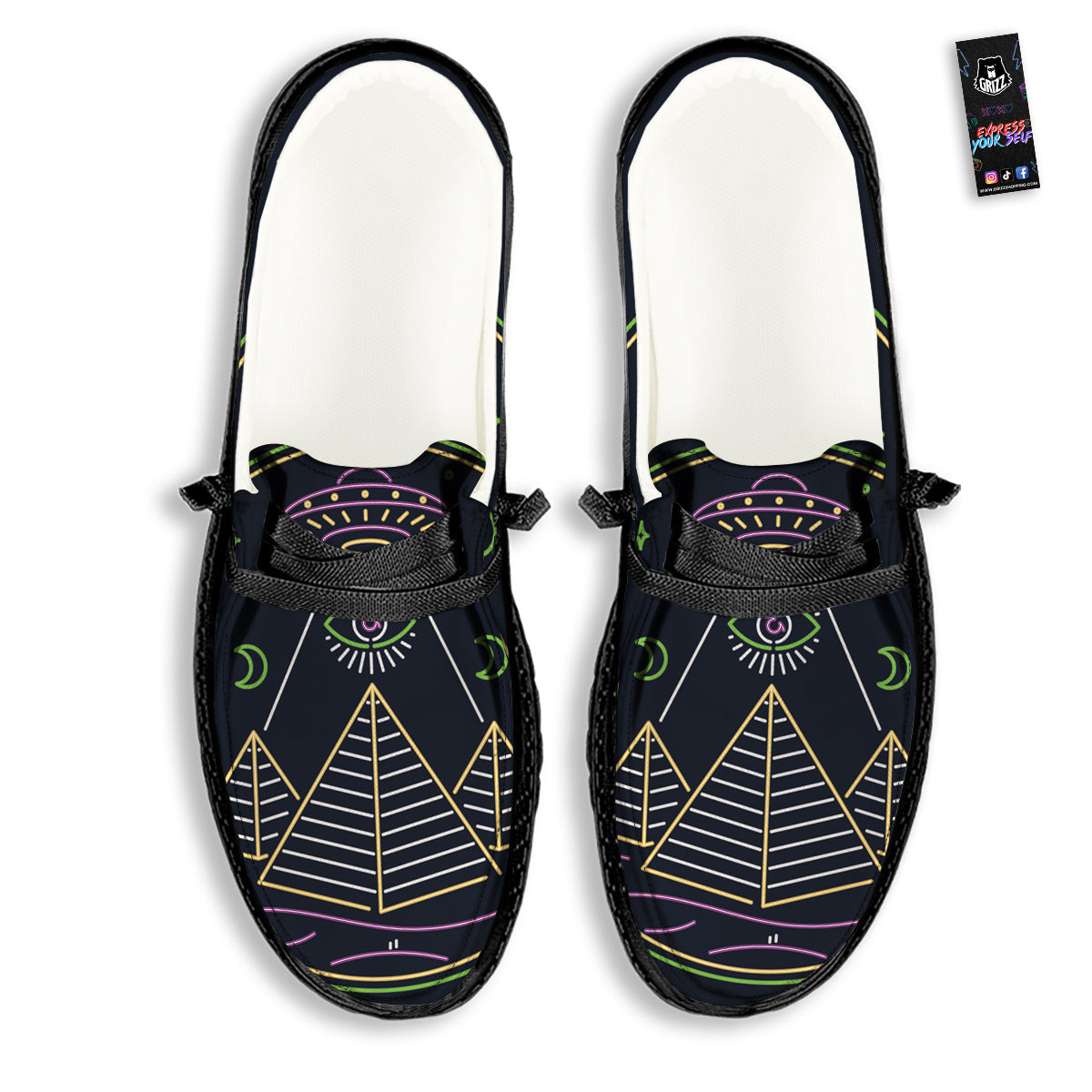Mystery Of Egypt Neon Print Black Loafers-grizzshop