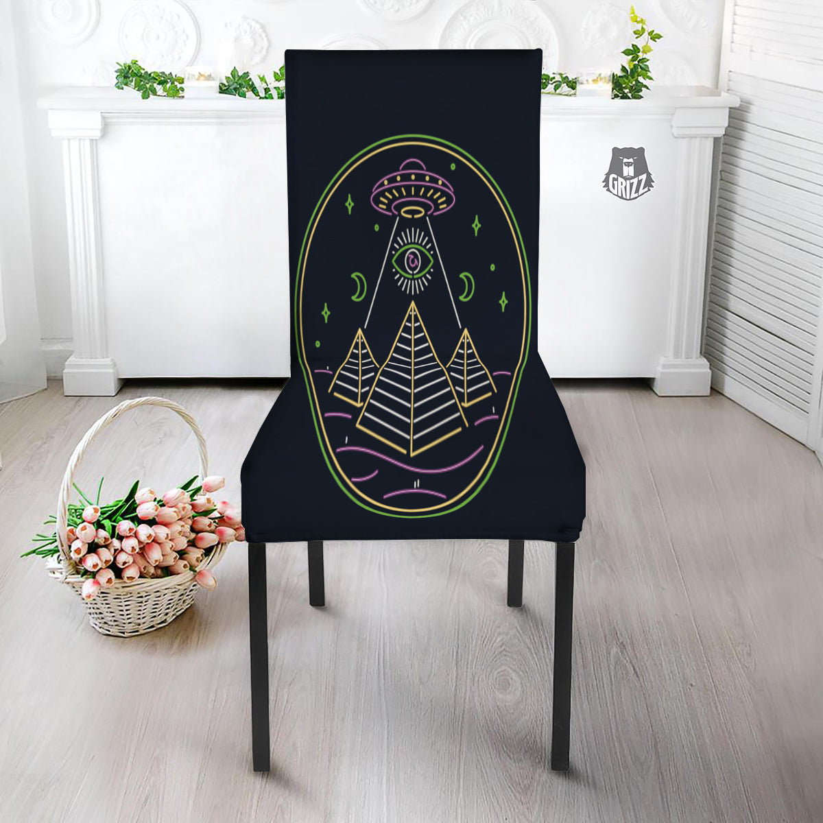 Mystery Of Egypt Neon Print Dining Chair Slipcover-grizzshop