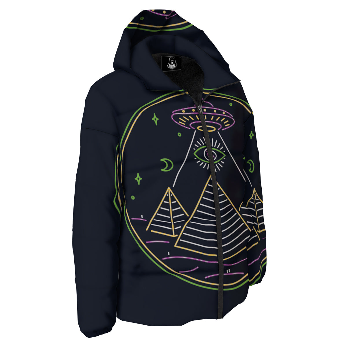 Mystery Of Egypt Neon Print Down Jacket-grizzshop