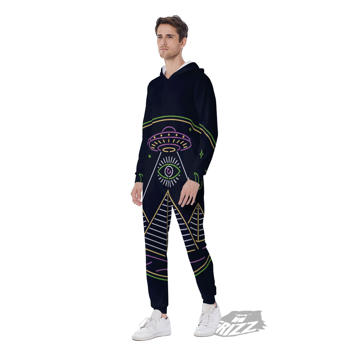 Mystery Of Egypt Neon Print Men's Jumpsuit-grizzshop