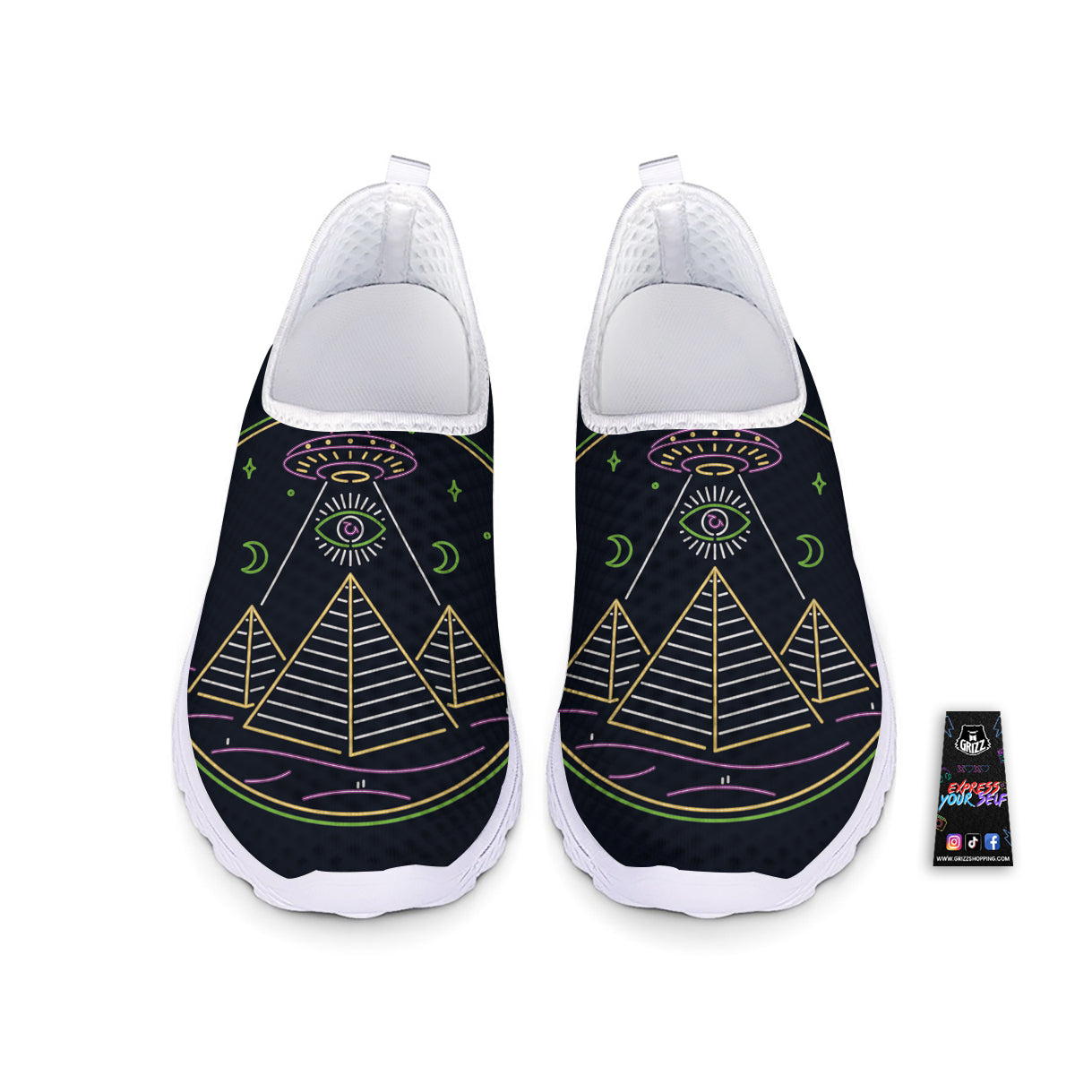 Mystery Of Egypt Neon Print Nurse Shoes-grizzshop