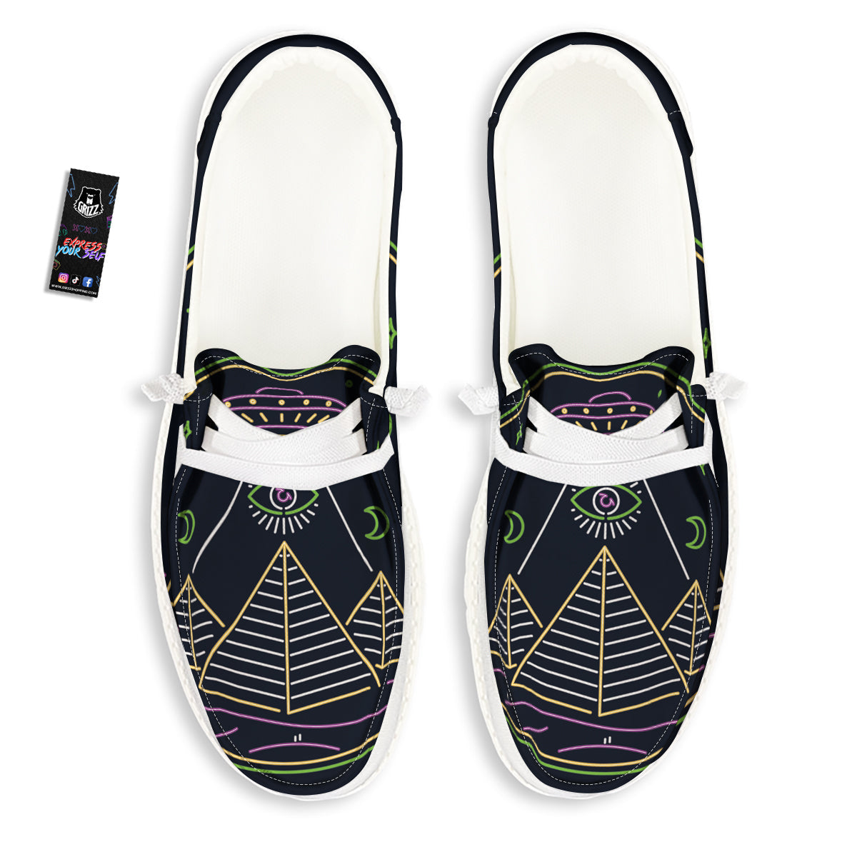 Mystery Of Egypt Neon Print White Loafers-grizzshop