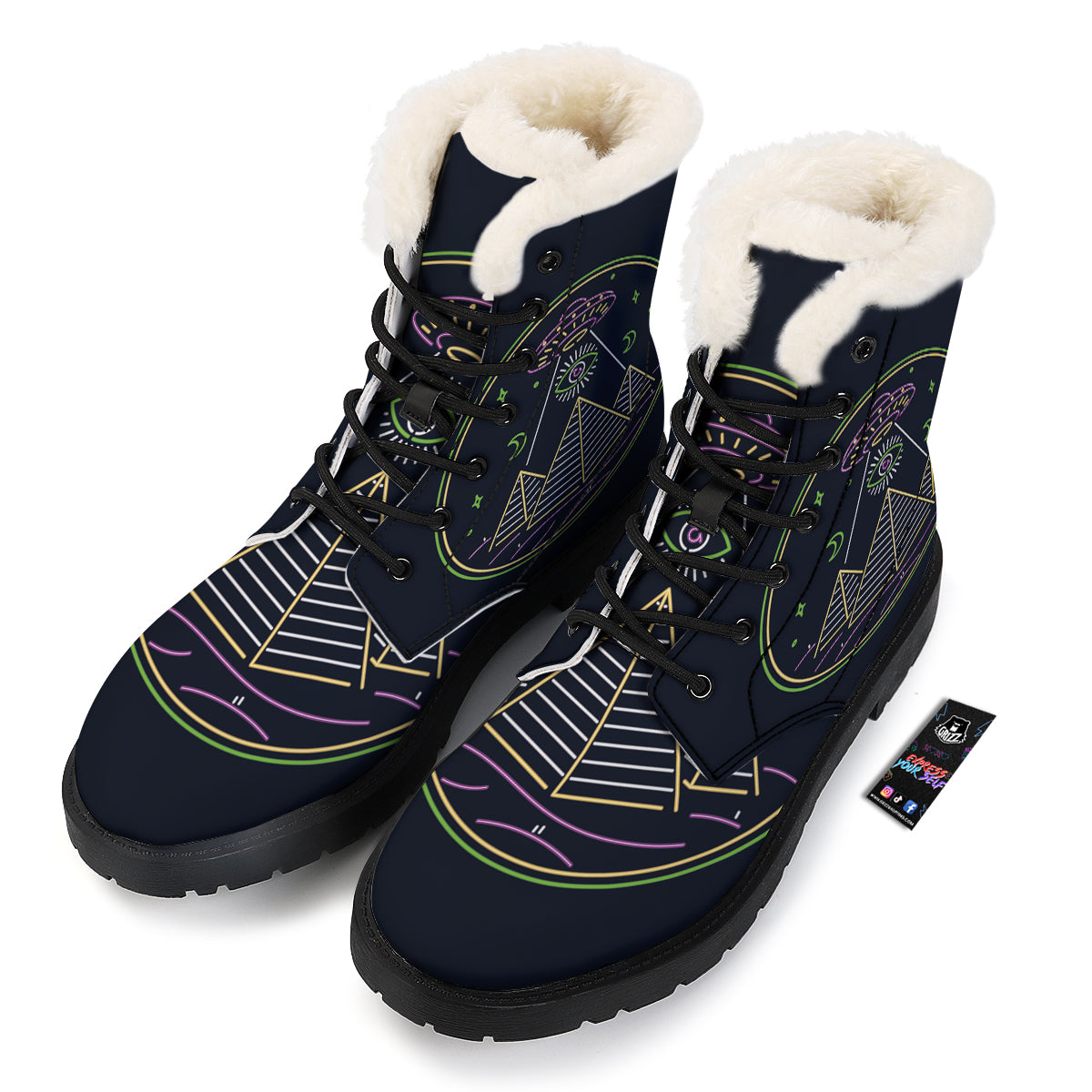 Mystery Of Egypt Neon Print Winter Boots-grizzshop