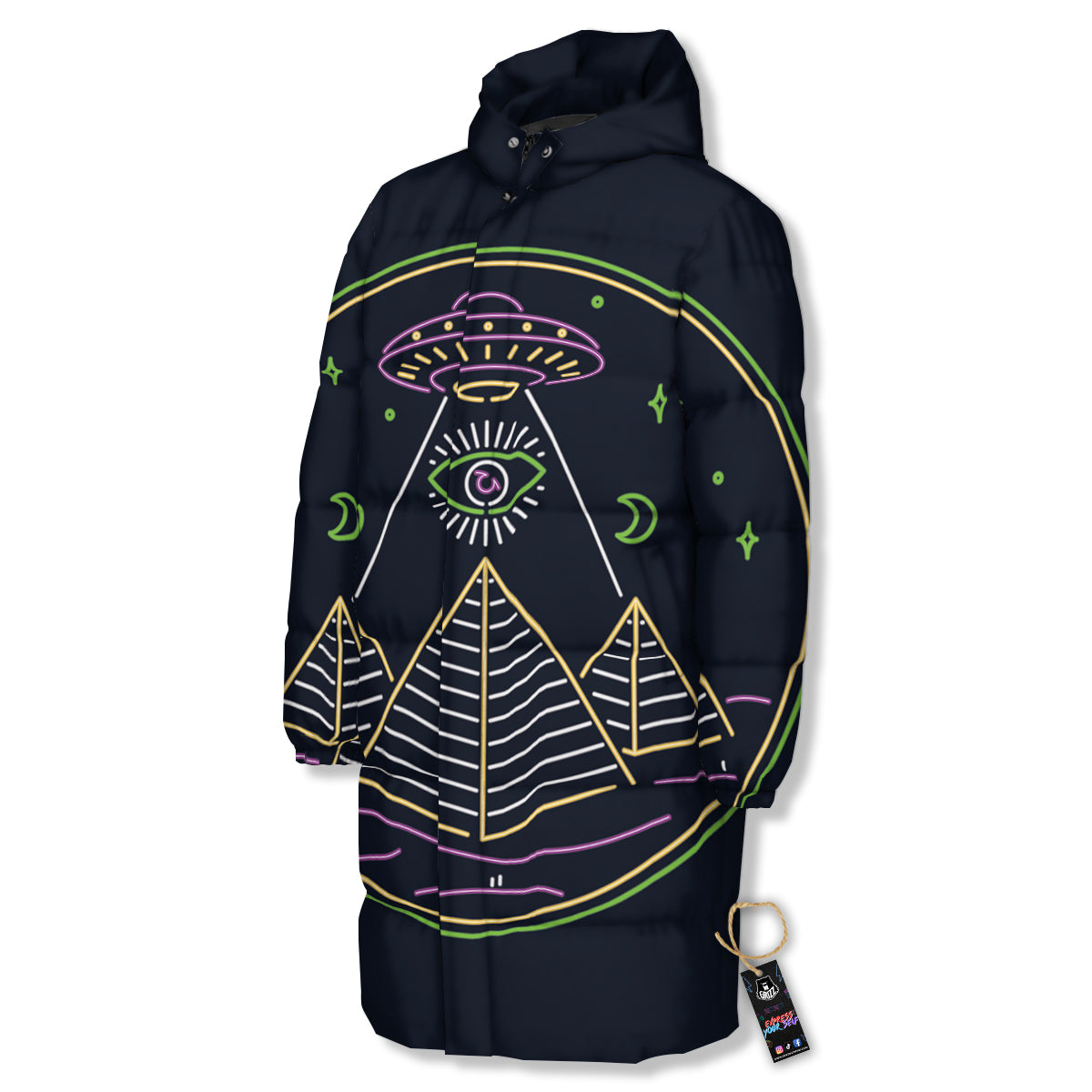 Mystery Of Egypt Neon Print Long Down Jacket