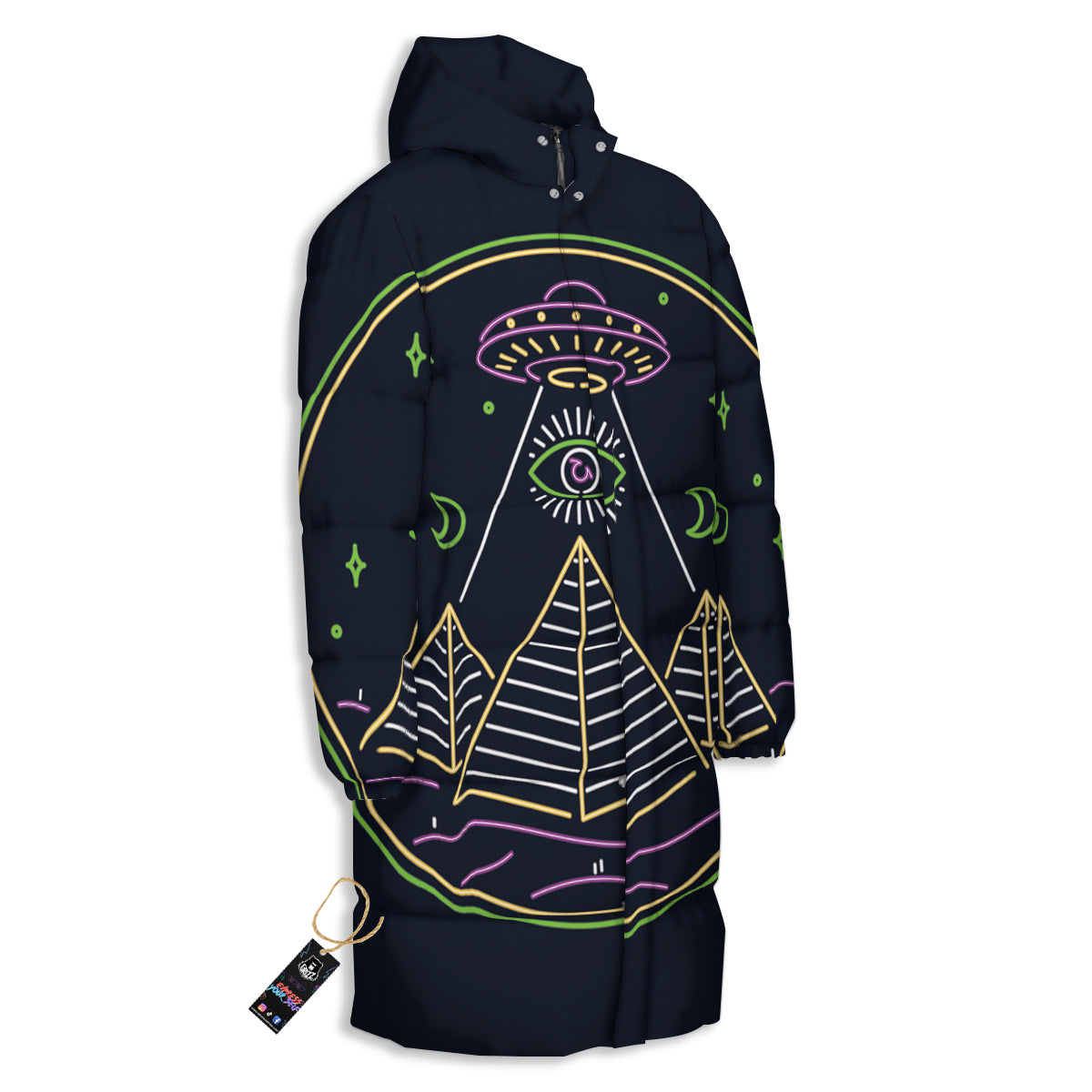 Mystery Of Egypt Neon Print Long Down Jacket