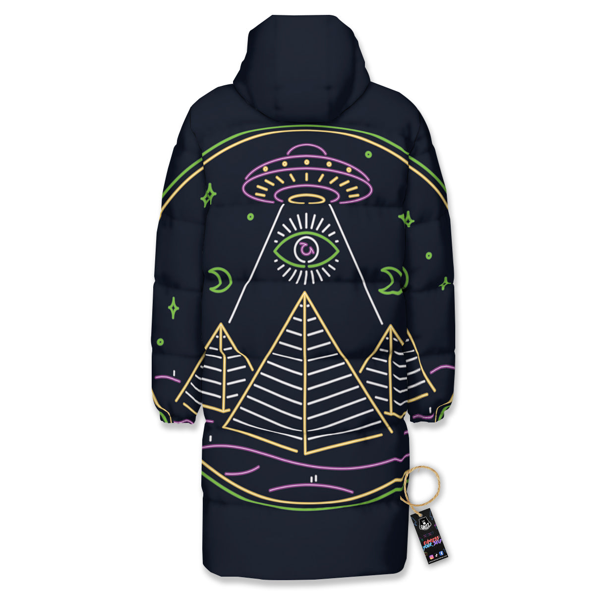 Mystery Of Egypt Neon Print Long Down Jacket