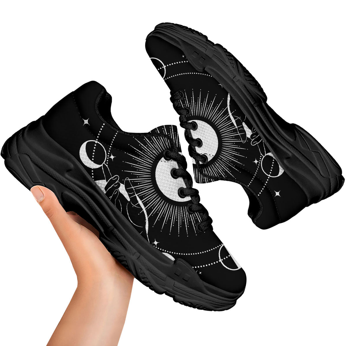 Mystic Wicca White And Black Print Black Chunky Shoes-grizzshop
