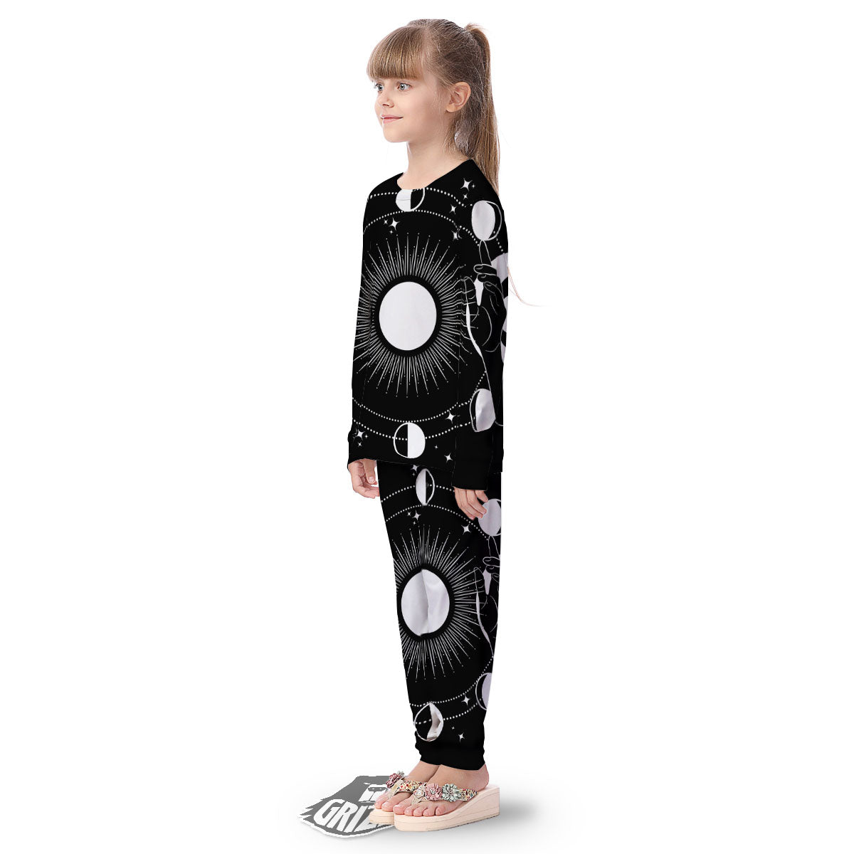 Mystic Wicca White And Black Print Kid's Pajamas-grizzshop