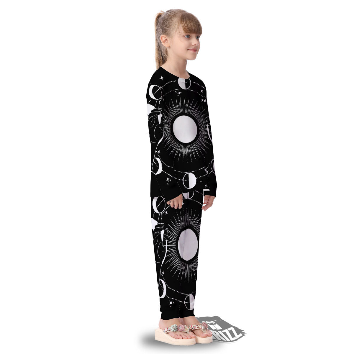 Mystic Wicca White And Black Print Kid's Pajamas-grizzshop