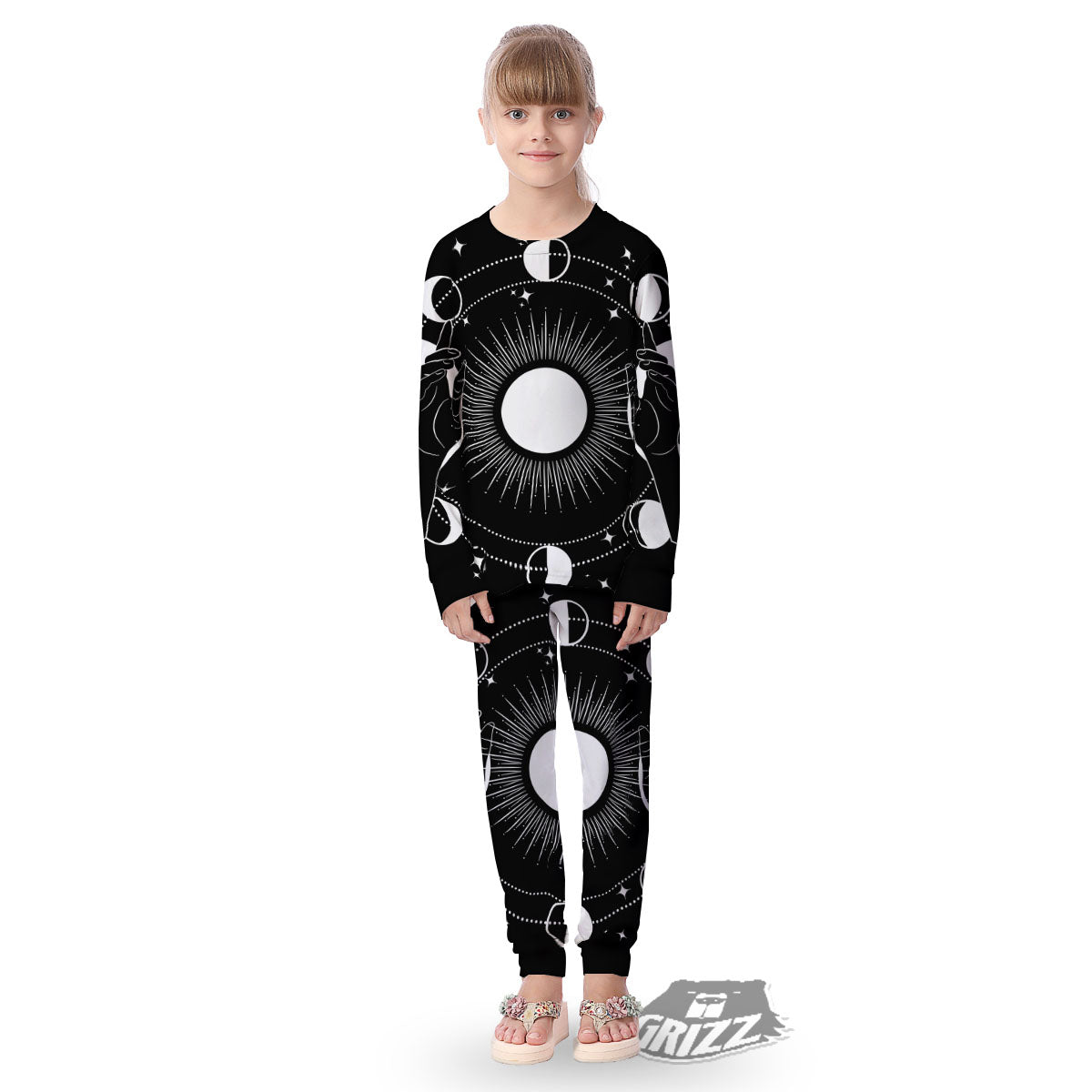 Mystic Wicca White And Black Print Kid's Pajamas-grizzshop