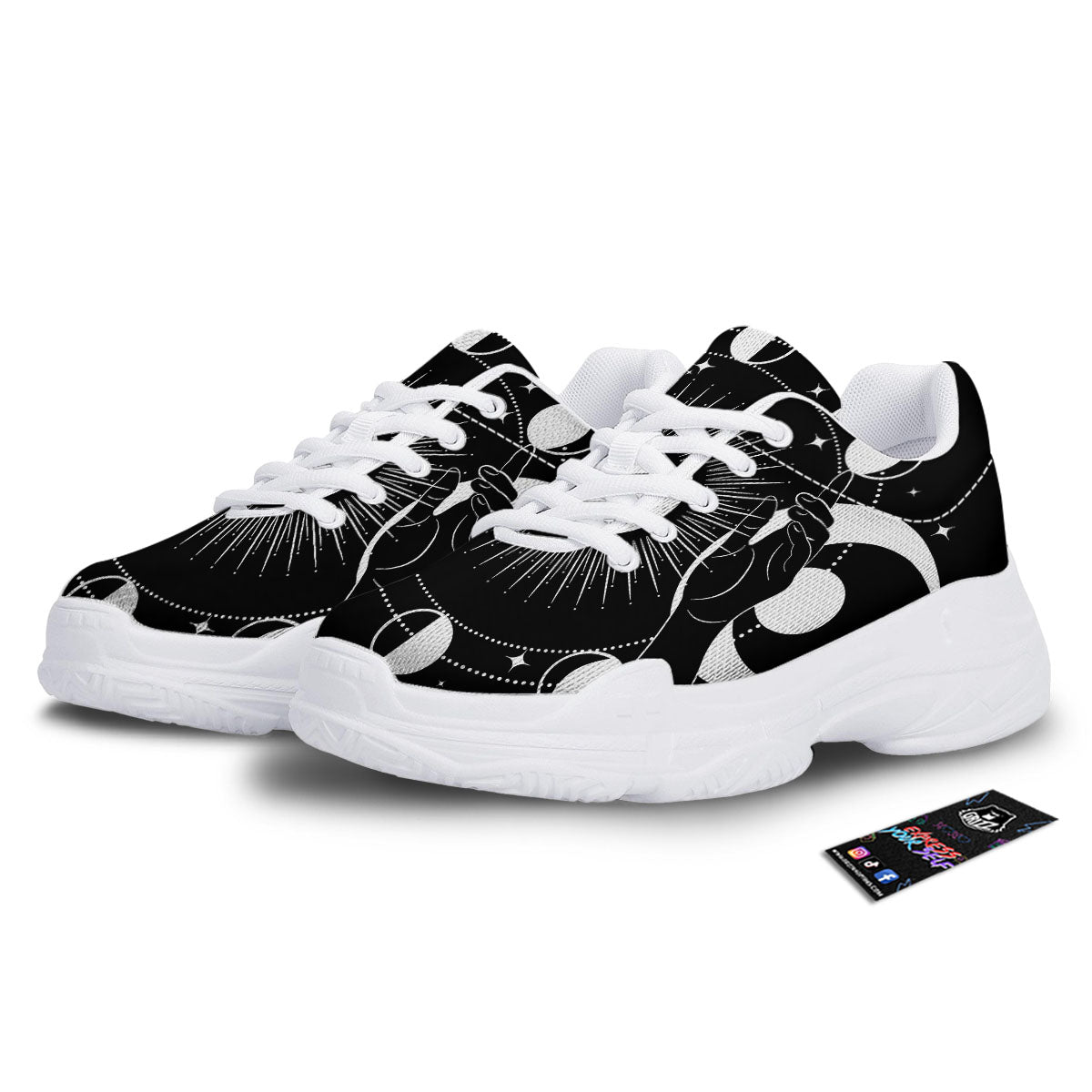 Mystic Wicca White And Black Print White Chunky Shoes-grizzshop