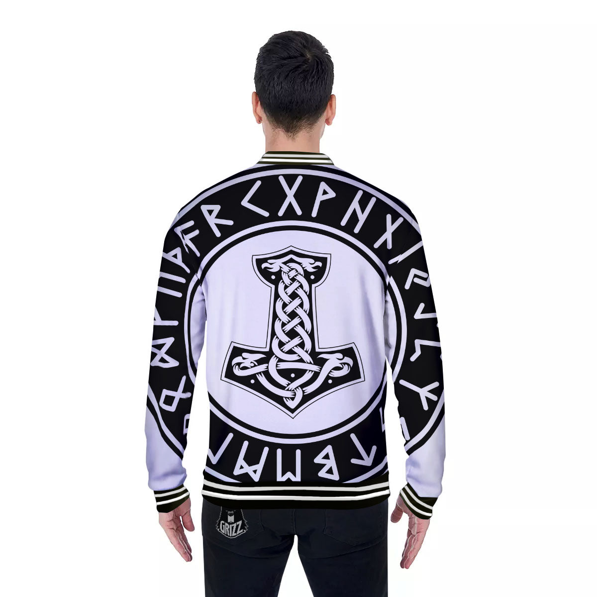 Mythology Mjolnir Norse Print Baseball Jacket-grizzshop