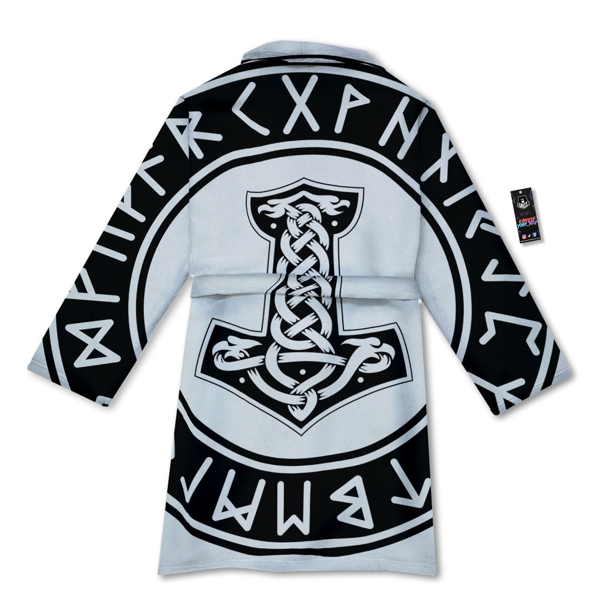 Mythology Mjolnir Norse Print Bathrobe-grizzshop