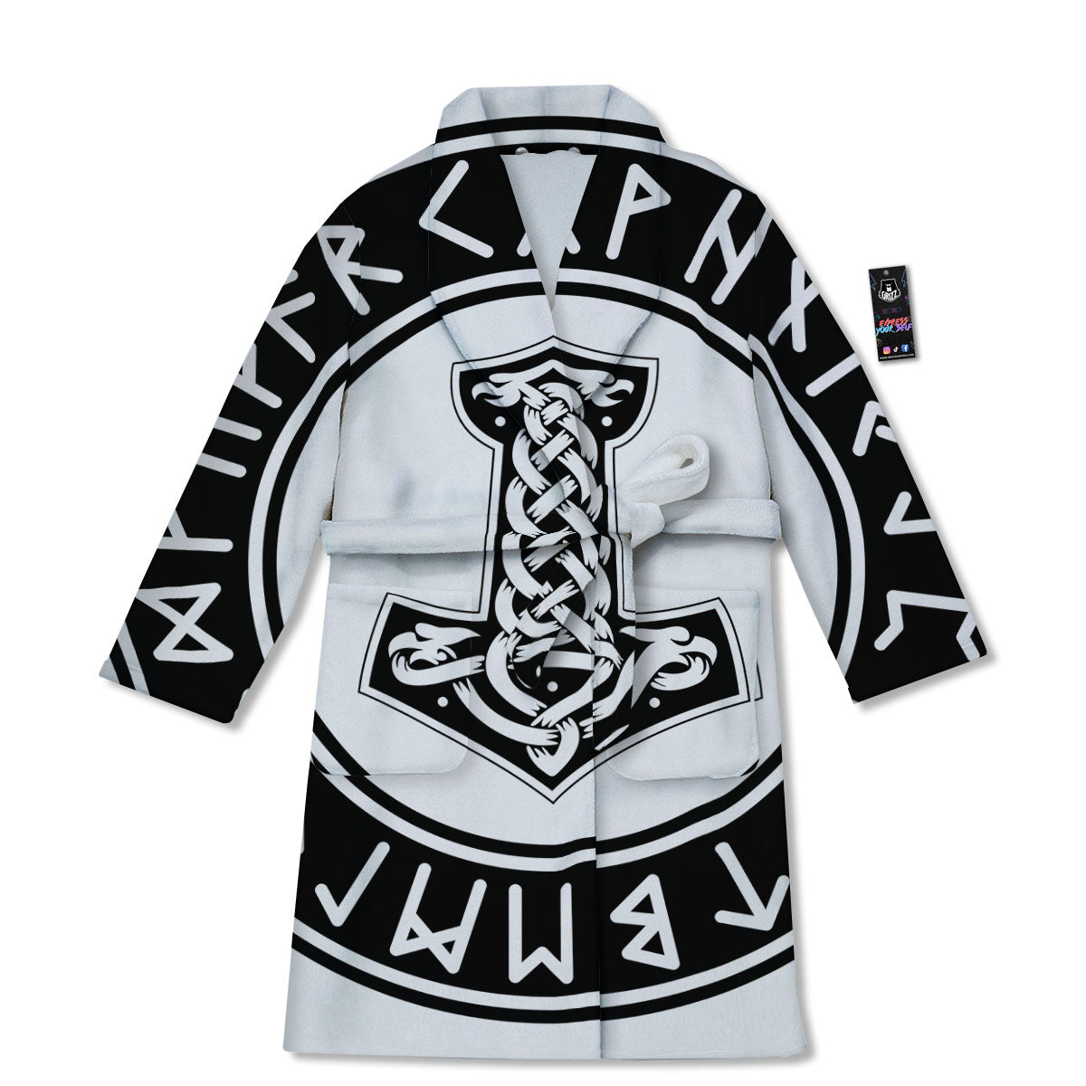 Mythology Mjolnir Norse Print Bathrobe-grizzshop
