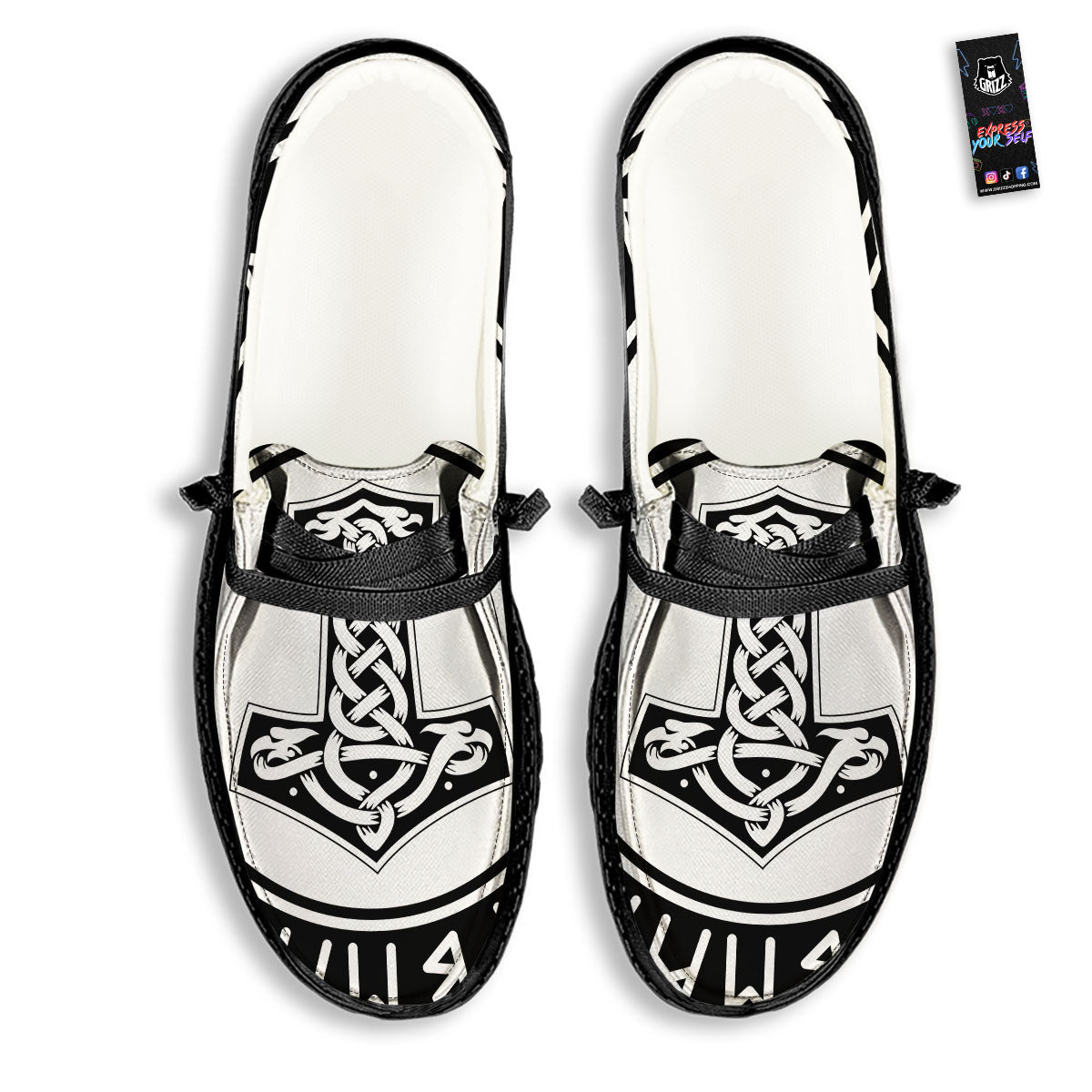 Mythology Mjolnir Norse Print Black Loafers-grizzshop
