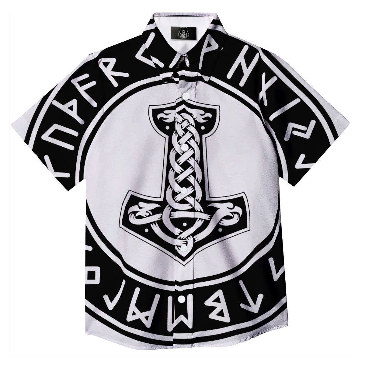 Mythology Mjolnir Norse Print Button Up Shirt-grizzshop