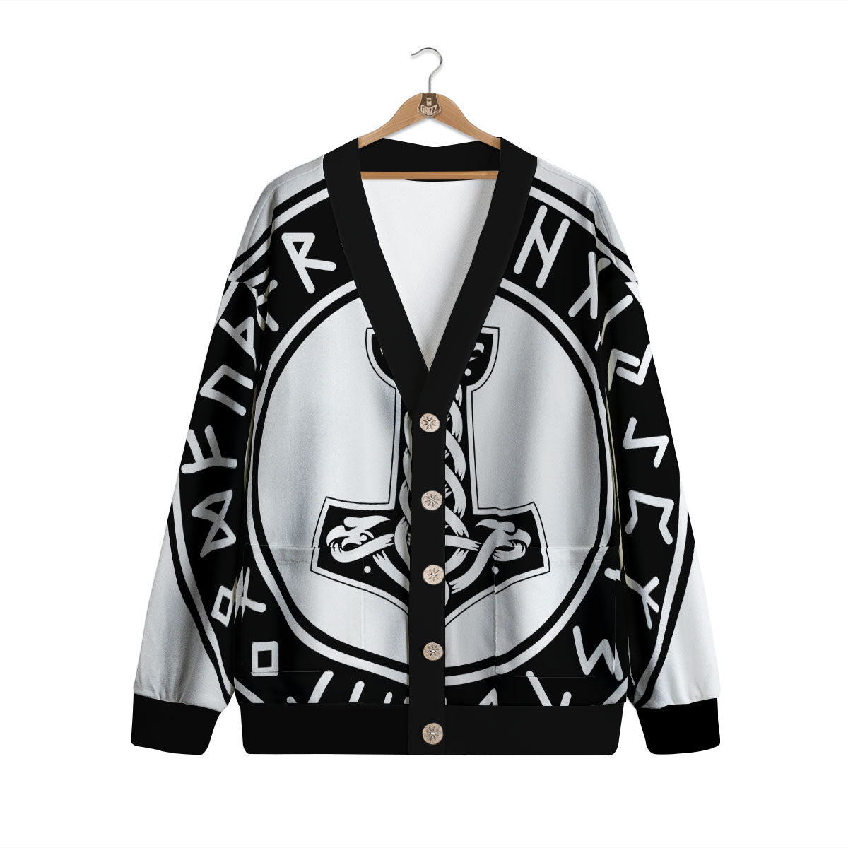Mythology Mjolnir Norse Print Cardigan-grizzshop