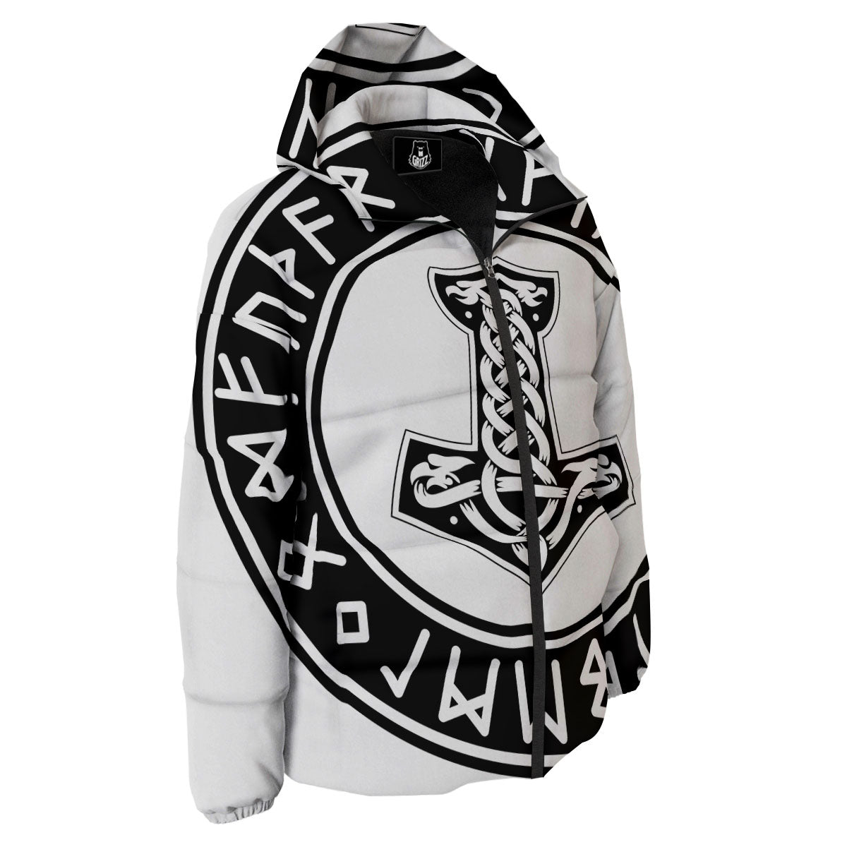 Mythology Mjolnir Norse Print Down Jacket-grizzshop