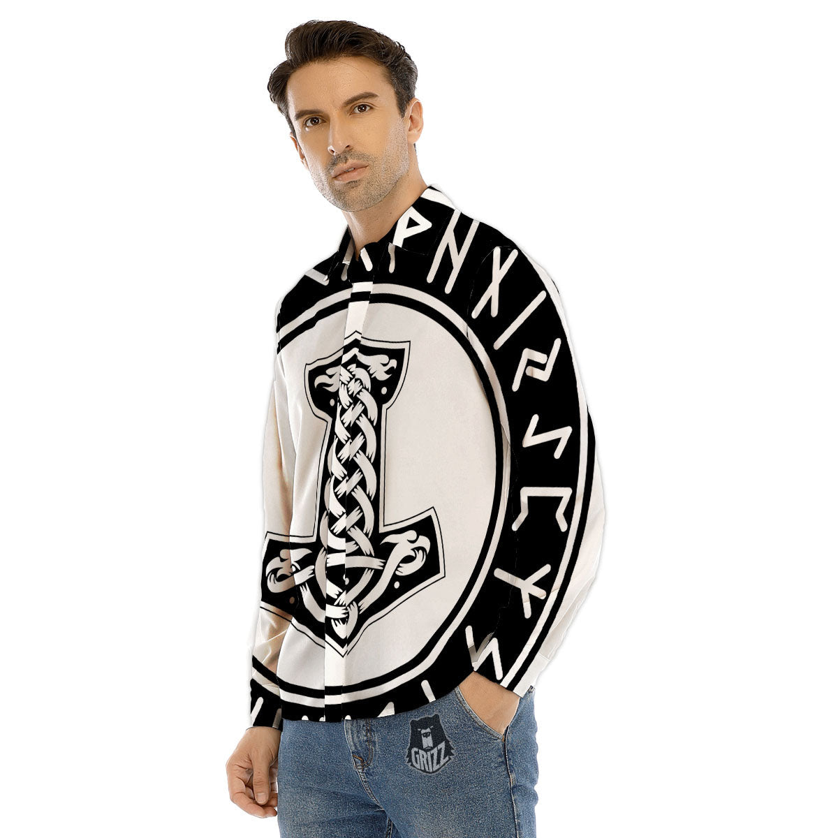Mythology Mjolnir Norse Print Men's Dress Shirts-grizzshop