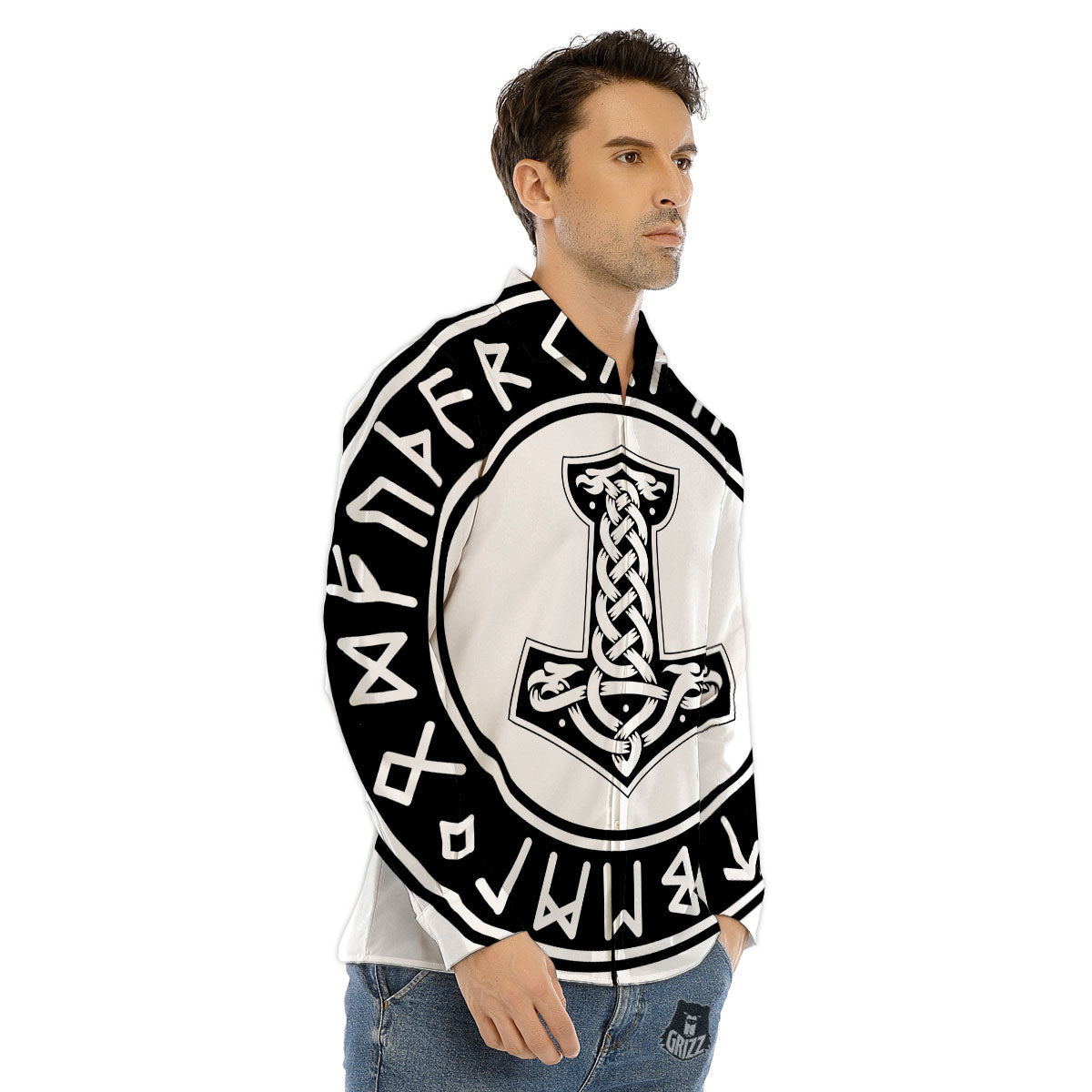 Mythology Mjolnir Norse Print Men's Dress Shirts-grizzshop