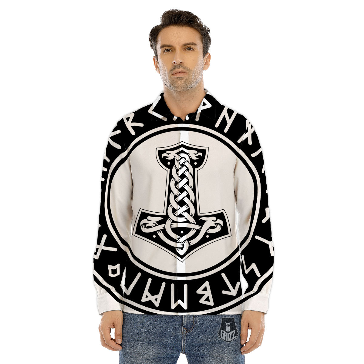 Mythology Mjolnir Norse Print Men's Dress Shirts-grizzshop