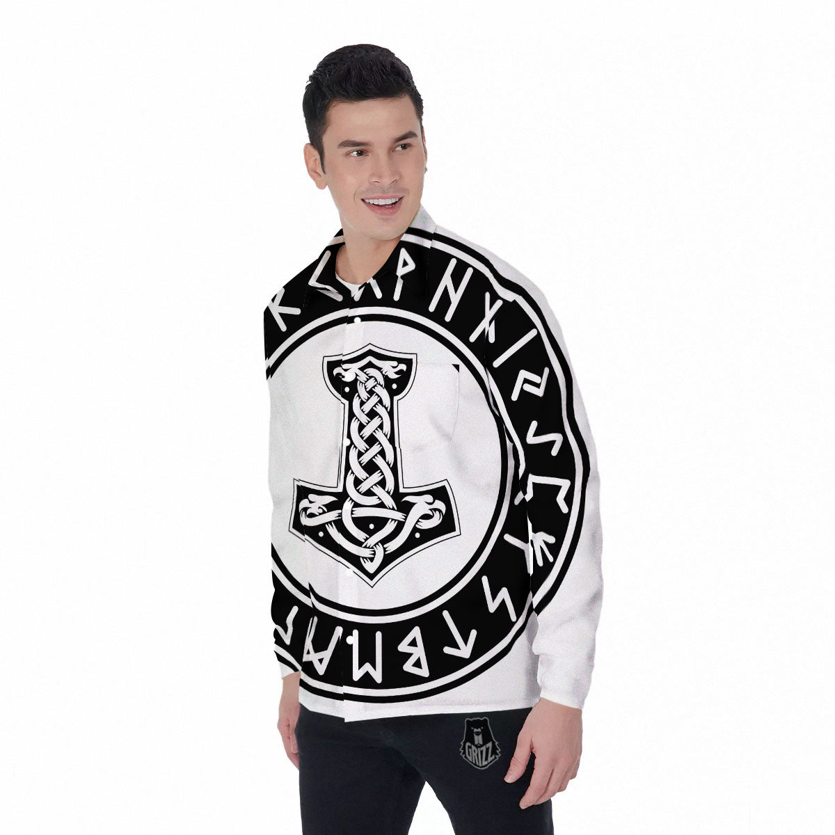 Mythology Mjolnir Norse Print Men's Long Sleeve Shirts-grizzshop
