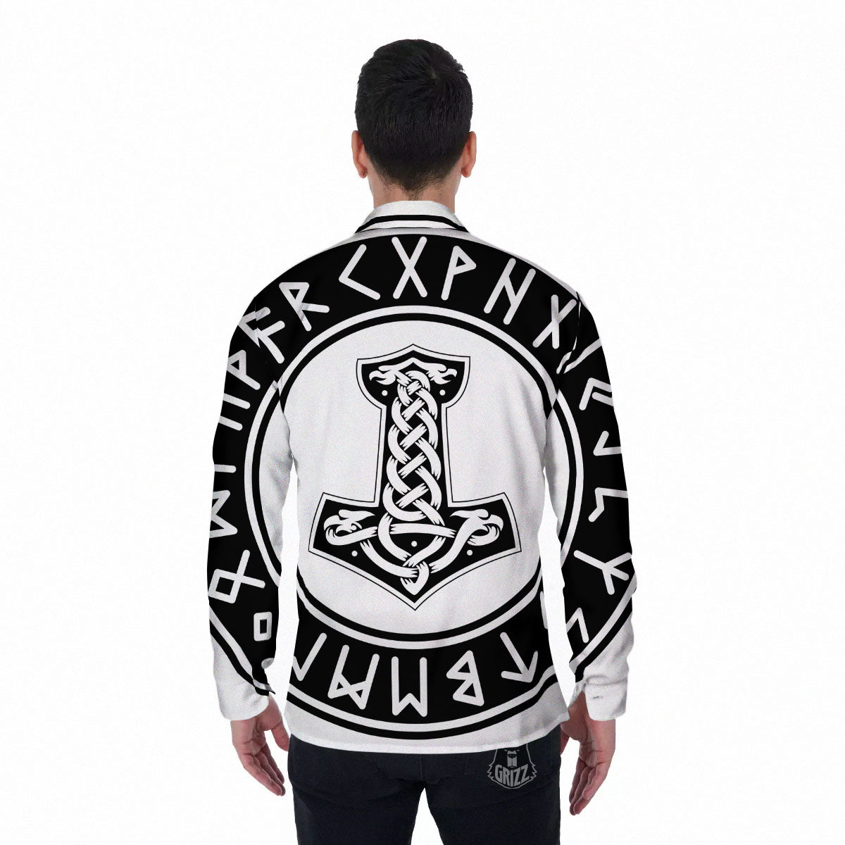Mythology Mjolnir Norse Print Men's Long Sleeve Shirts-grizzshop