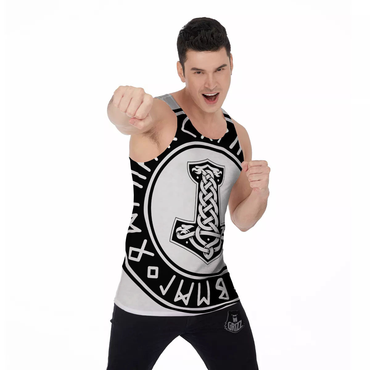 Mythology Mjolnir Norse Print Men's Tank Top-grizzshop