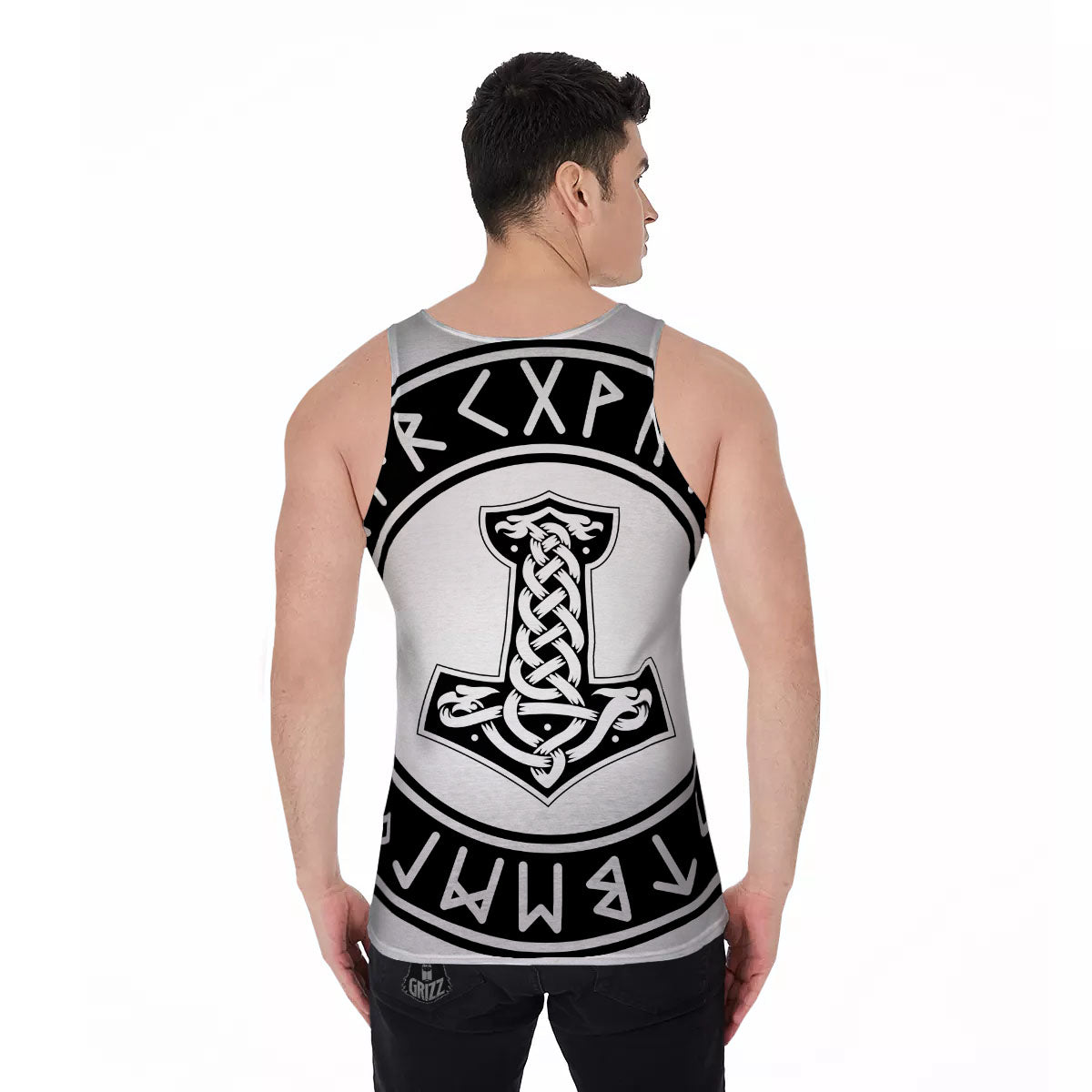 Mythology Mjolnir Norse Print Men's Tank Top-grizzshop