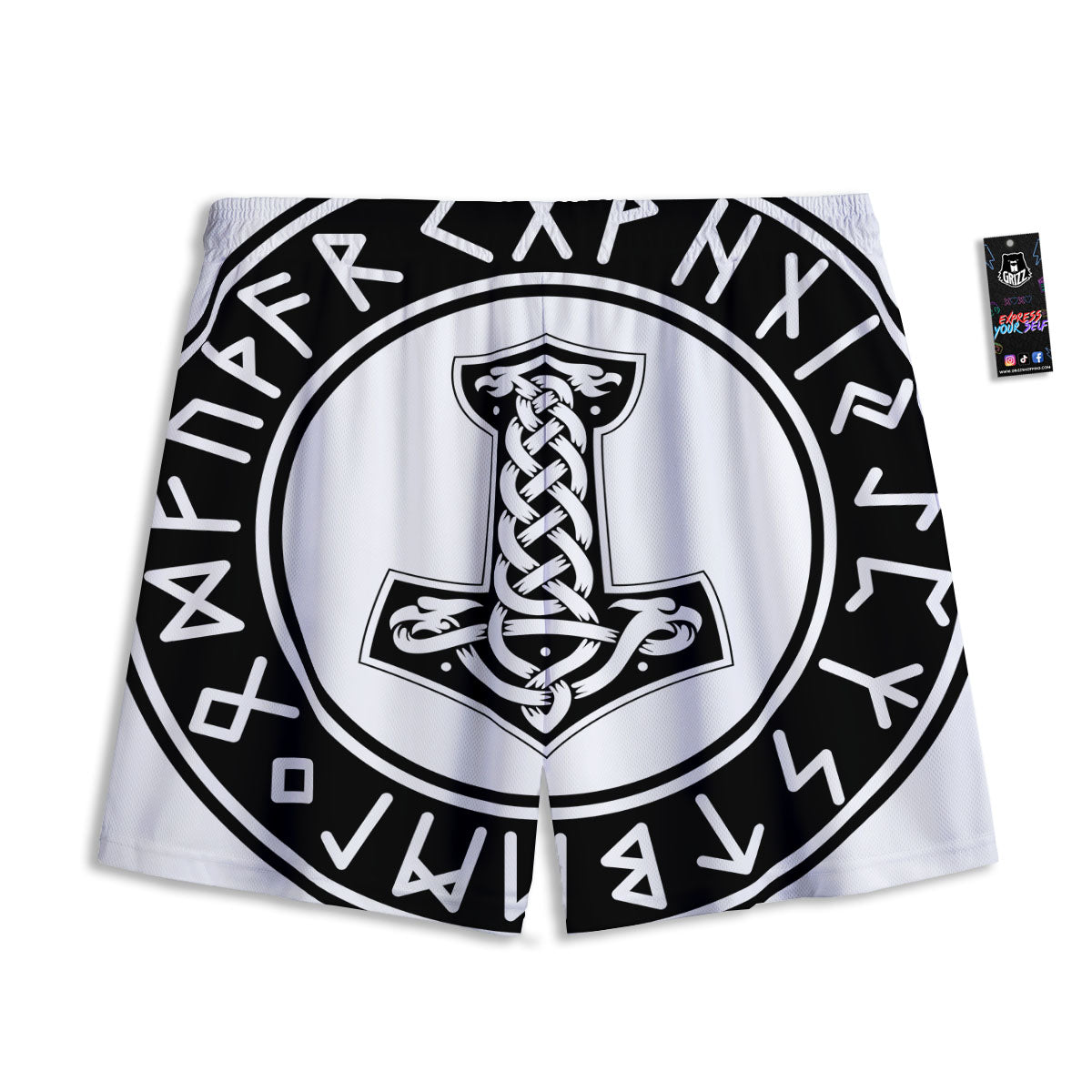 Mythology Mjolnir Norse Print Mesh Shorts