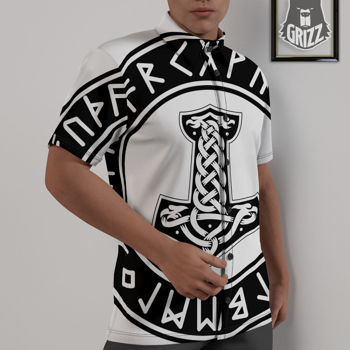 Mythology Mjolnir Norse Print Untucked Shirts-grizzshop
