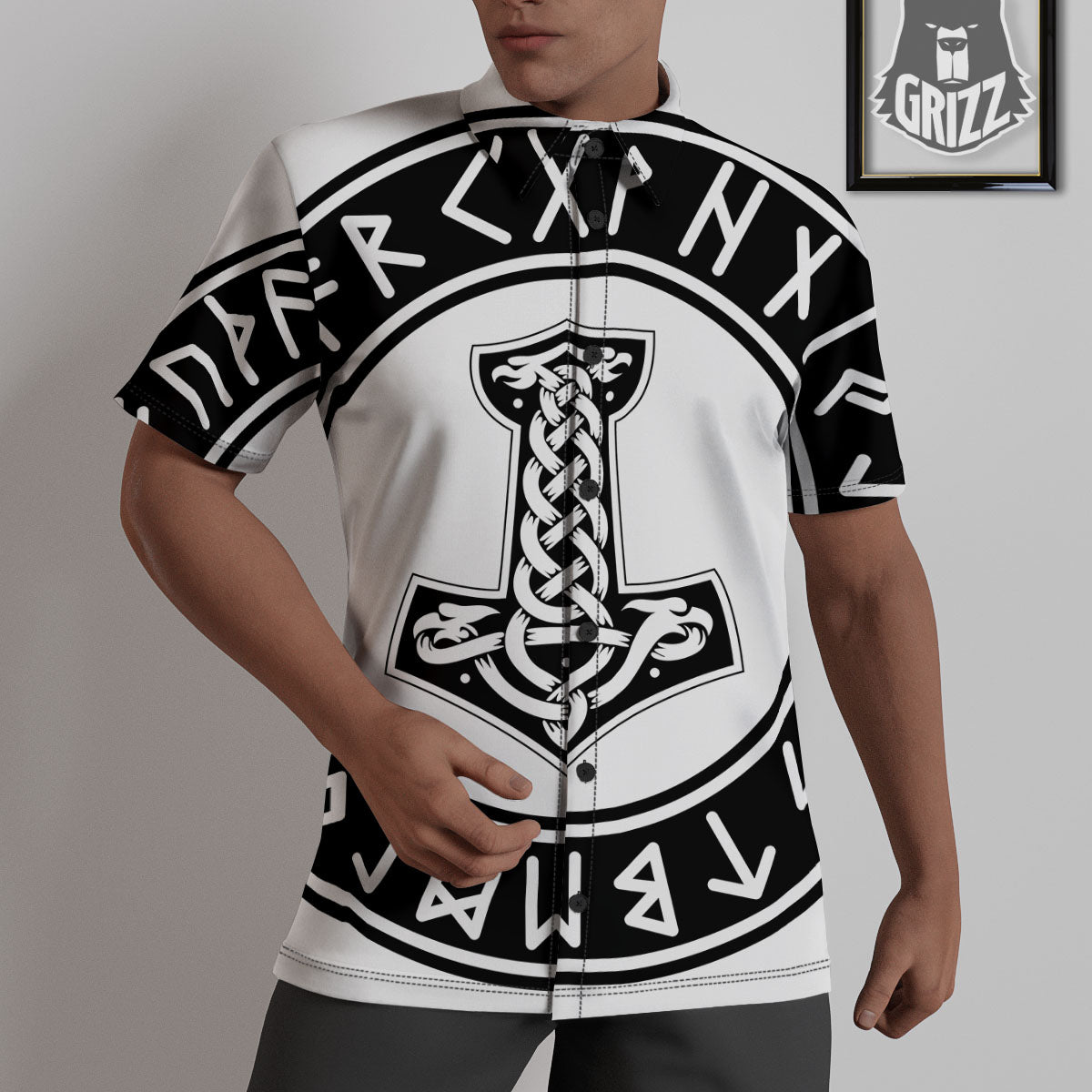Mythology Mjolnir Norse Print Untucked Shirts-grizzshop