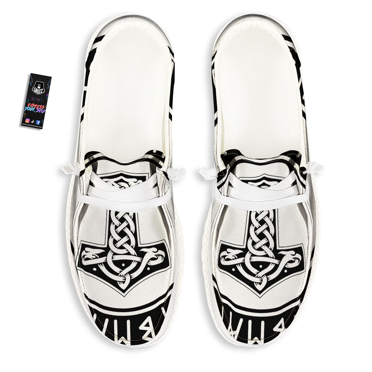 Mythology Mjolnir Norse Print White Loafers-grizzshop